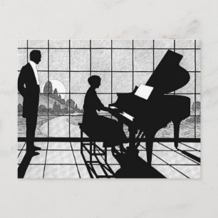 Carte Postale Art Déco silhouette de piano Noir et blanc