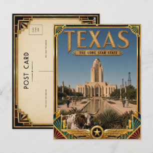 Carte Postale Art Déco vintage de l'âge d'or du Texas
