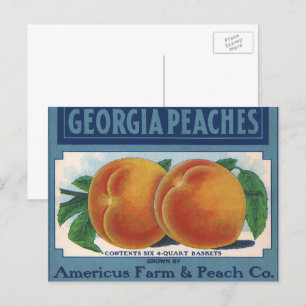 Carte Postale Art d'étiquette de caisse de fruits vintage, pêche