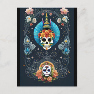 Carte Postale Art du crâne de sucre - Vibrant Dia de los Muertos
