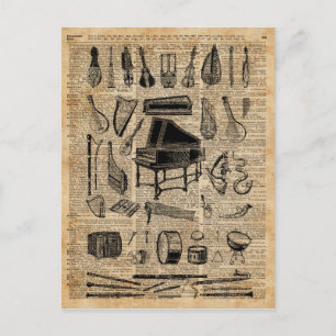 Carte Postale Art du dictionnaire des instruments de musique vin