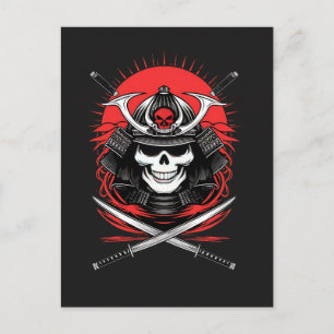 Carte Postale Art du guerrier Samurai Skull Rising Sun