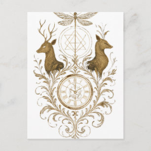 Carte Postale Art esthétique vintage cerf et libellule en or sal