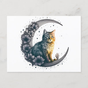 Carte Postale Art félin lunaire fantaisiste