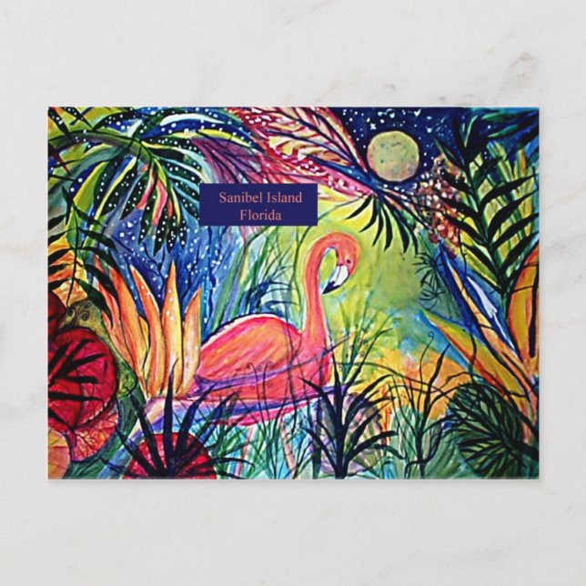 Carte Postale Art Flamant rose de l'île de Sanibel (Devant)