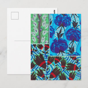 Carte Postale Art floral bleu et vert maximaliste vibrant