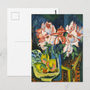 Carte Postale Art floral expressionniste aux roses roses de Kirc