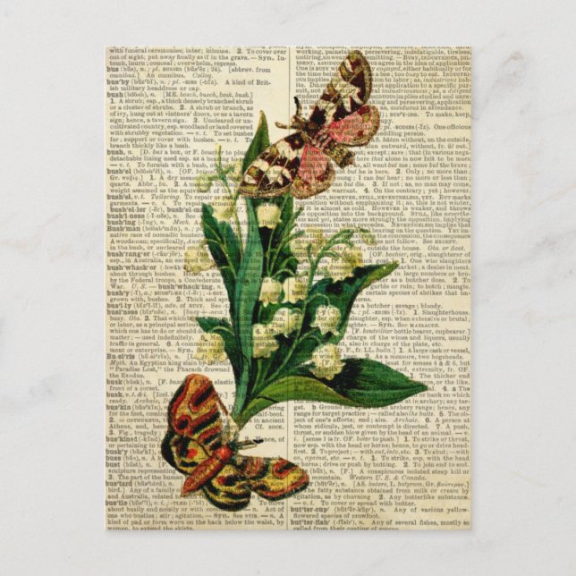 Carte Postale Art floral papillon sur la page de dictionnaire vi (Devant)