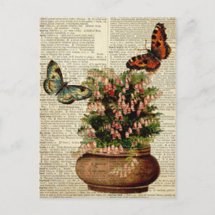 Carte Postale Art floral papillon sur la page de dictionnaire vi