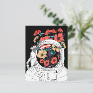 Carte Postale Art floral spatial astronaute