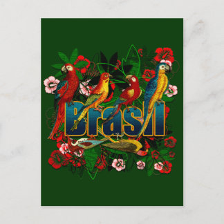 Carte Postale Art floral tropical d'oiseaux de forêt tropicale