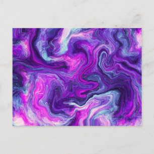 Carte Postale Art fluide en marbre rose, bleu, violet