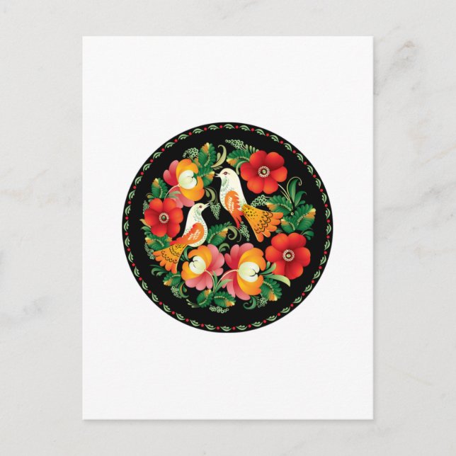 Carte Postale Art Folk Exquise Oiseaux Fleurs Belle Décor (Devant)