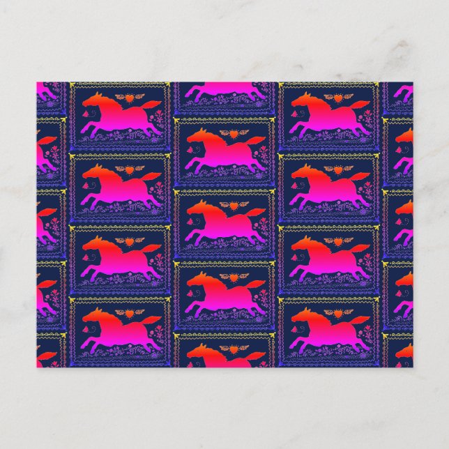 CARTE POSTALE ART FOLK PRIMITIF EXÉCUTANT HORSE EQUINE SILHOUETT (Devant)