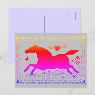 CARTE POSTALE ART FOLK PRIMITIF EXÉCUTANT HORSE EQUINE SILHOUETT