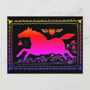 CARTE POSTALE ART FOLK PRIMITIF EXÉCUTANT HORSE EQUINE SILHOUETT