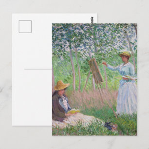 Carte Postale Art forestier vintage de Monet avec lumière tachet