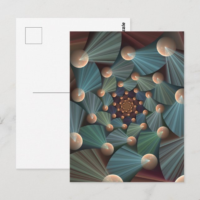 Carte Postale Art Fractal Abstrait Avec Profondeur Bleu Brown Ar (Devant / Derrière)