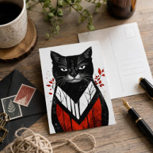 Art gothique chat noir rouge noir moderne félin