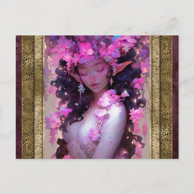 Carte Postale Art Imaginaire de fille Elf Rose (Devant)