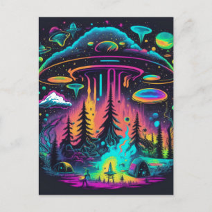Carte Postale Art Imaginaire UFO psychédélique