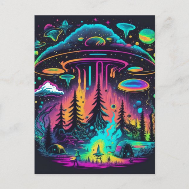 Carte Postale Art Imaginaire UFO psychédélique (Devant)