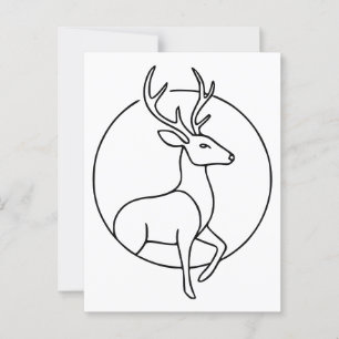 Carte Postale Art minimaliste de la ligne de cerfs - Art animal 