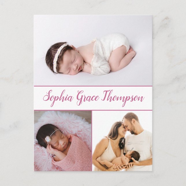 Carte Postale Art moderne Dusty rose Nom de script Baby Girl Pho (Devant)