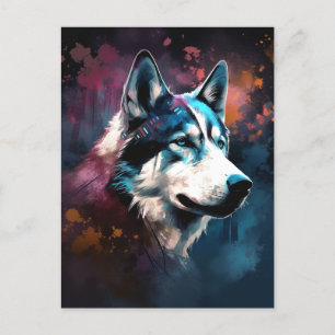 Carte Postale Art moderne Husky Abstrait de peinture de chien