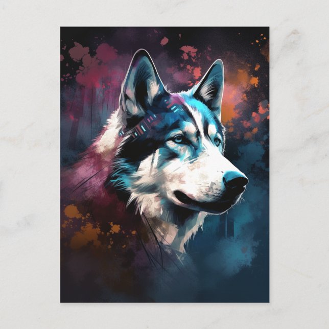 Carte Postale Art moderne Husky Abstrait de peinture de chien (Devant)