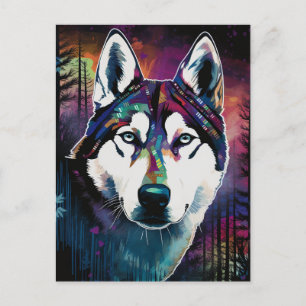 Carte Postale Art moderne Husky Abstrait de peinture de chien