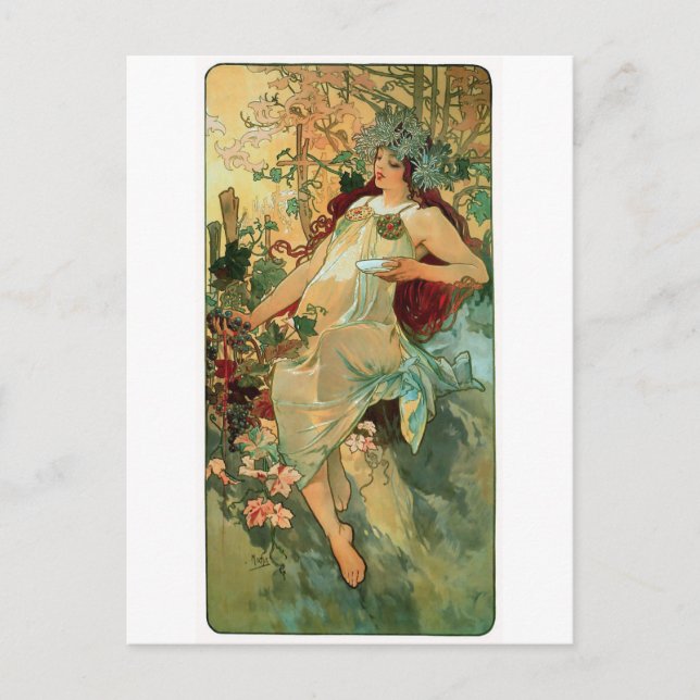 Carte Postale Art Nouveau ~ Automne par Alphonse Mucha (Devant)
