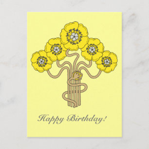 Carte Postale Art Nouveau dessin de fleurs heureux anniversaire 