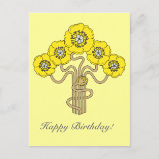 Carte Postale Art Nouveau dessin de fleurs heureux anniversaire 