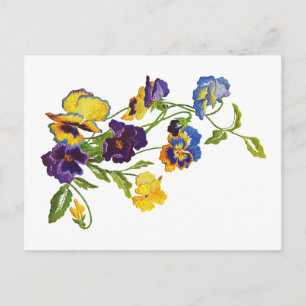 Carte Postale Art Nouveau Embroidered Pansies