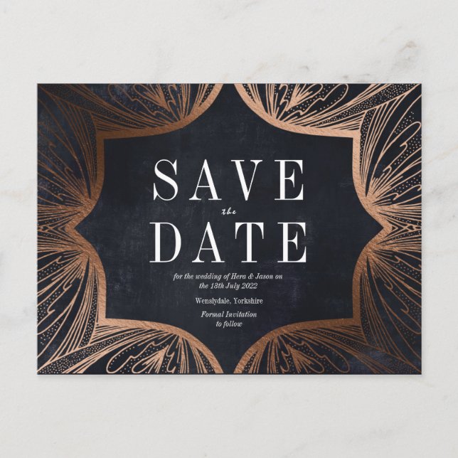 Carte Postale Art Nouveau faux or Mariage SAVE THE DATE (Devant)