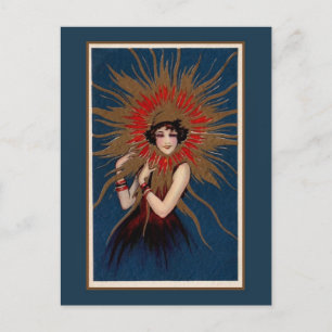 Carte Postale Art Nouveau La Dame au soleil