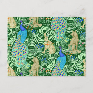 Carte Postale Art Nouveau Peacock Print, Cobalt Blue & Green
