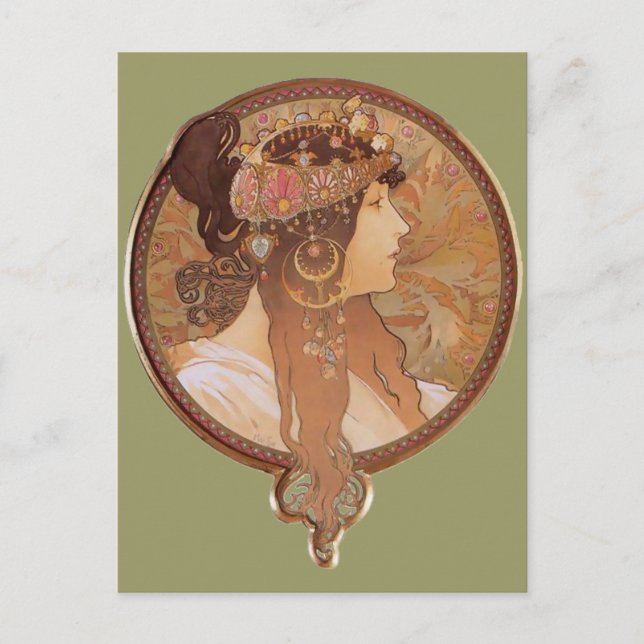 Carte Postale Art Nouveau - Tête Byzantine, La Brunette (Devant)