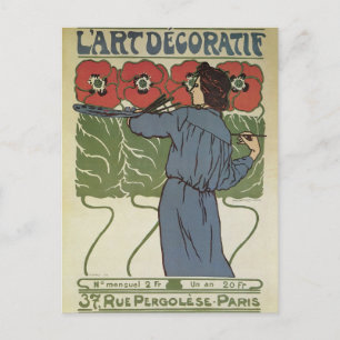 Carte Postale Art Nouveau vintage, Artiste Peignant des Pavots