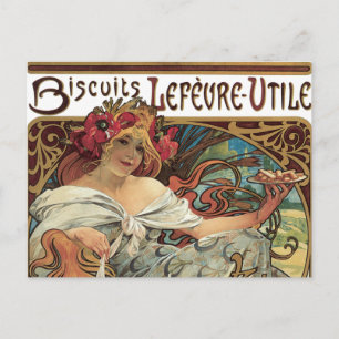 Carte Postale Art Nouveau vintage, Biscuits d'Alphonse Mucha