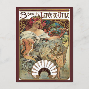 Carte Postale Art Nouveau vintage, Biscuits par Alphonse Mucha