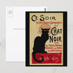 Carte Postale Art Nouveau vintage, Ce Soir Chat Noir Chat Noir
