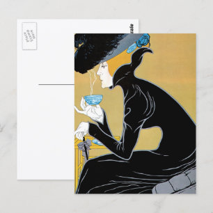 Carte Postale Art Nouveau vintage, Lady Boire Marco Polo Thé