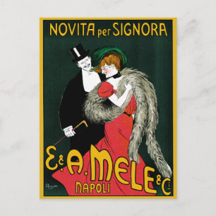 Carte Postale Art Nouveau vintage, Mode italienne Amour Romance