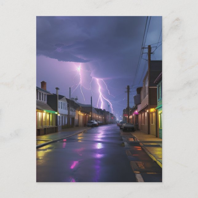 Carte Postale Art : Nuit orageuse dans le centre-ville (Devant)