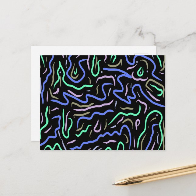 Carte Postale Art numérique Abstrait funky (Devant/Arrière en situation)