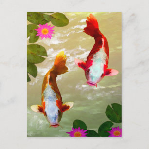 Carte Postale Art numérique asiatique de carpe de poisson Koi