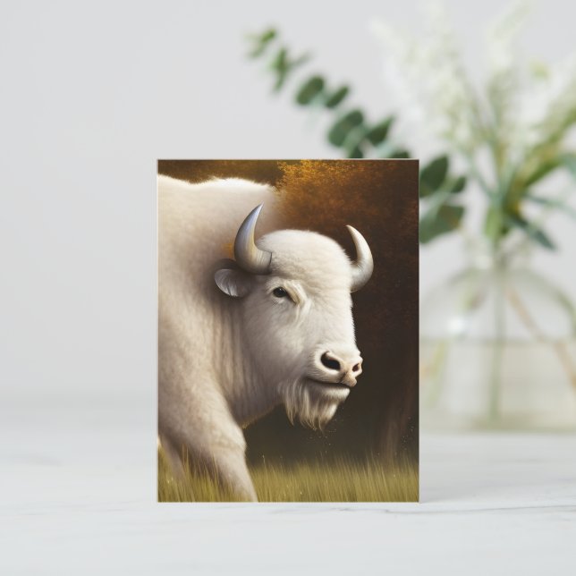 Carte Postale Art numérique de buffle blanc mystique (Debout devant)