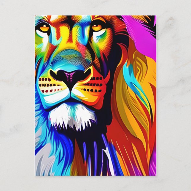 Carte Postale Art numérique Lion coloré | Anniversaire (Devant)